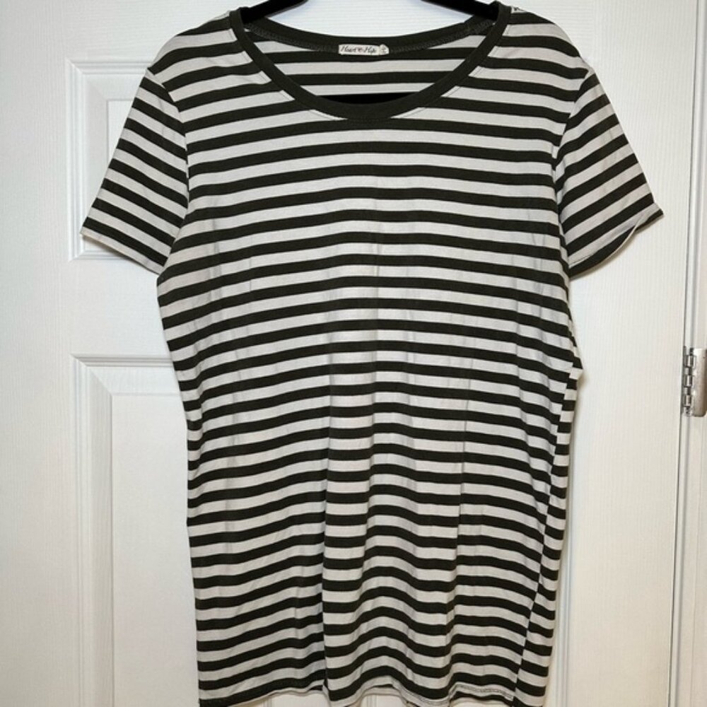 Heart Hips Olive and White Striped Top